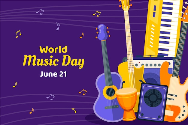 Free Vector flat background for world music day celebration