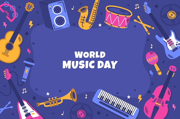 Flat background for world music day celebration