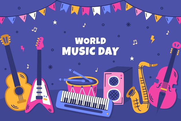 Flat background for world music day celebration