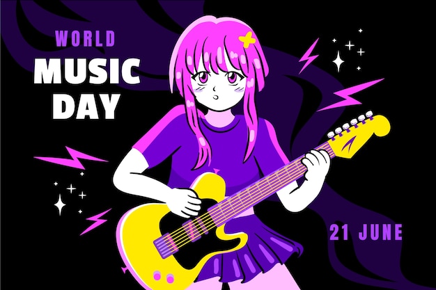 Free Vector flat background for world music day celebration