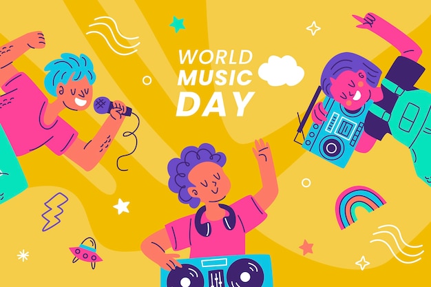 Flat background for world music day celebration