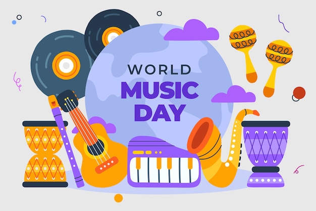 Free Vector flat background for world music day celebration