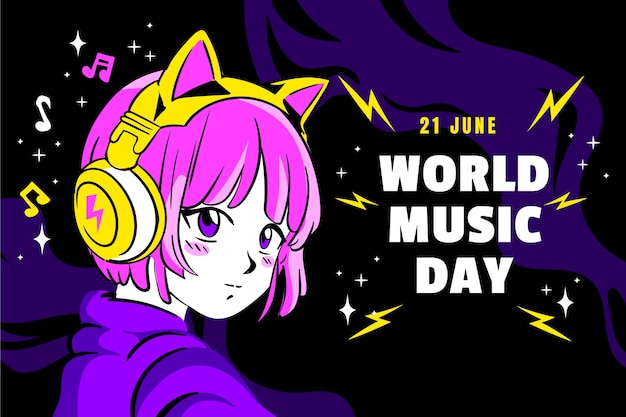 Free Vector flat background for world music day celebration