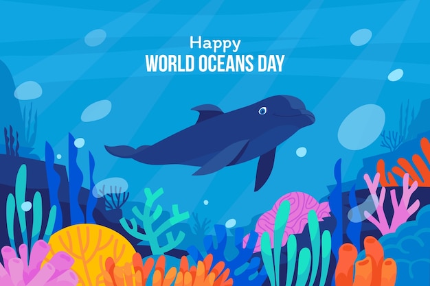 Free Vector flat background for world oceans day celebration with oceanic life