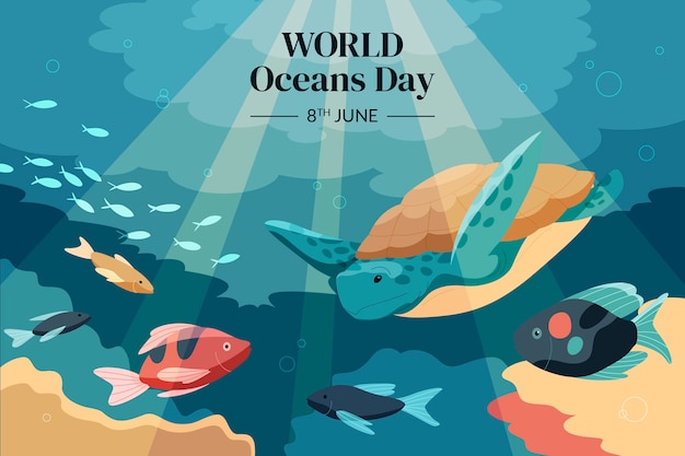 Flat background for world oceans day celebration