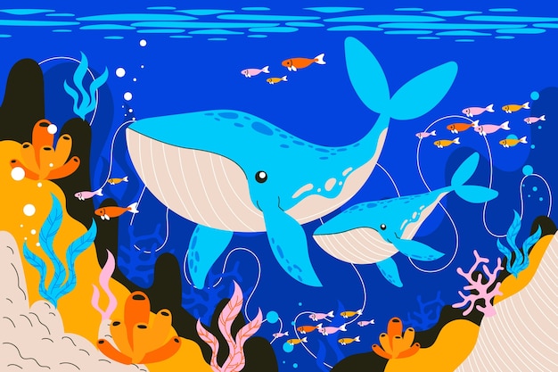 Flat background for world oceans day celebration