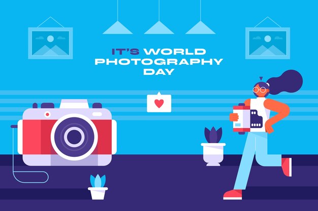 Flat background for world photography day celebration