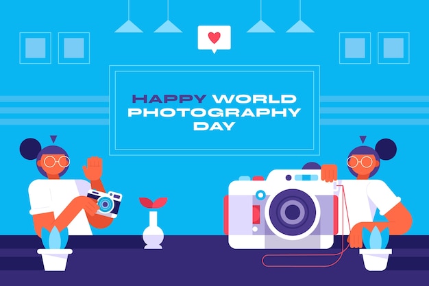 Free Vector flat background for world photography day celebration