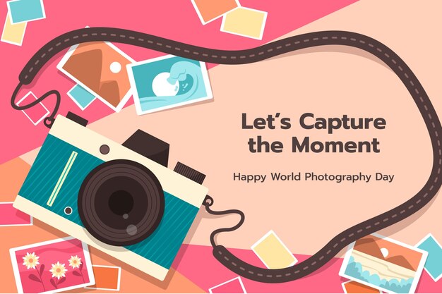 Flat background for world photography day celebration