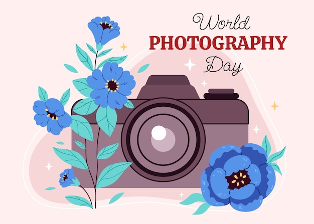 Flat background for world photography day celebration