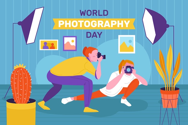 Flat background for world photography day celebration