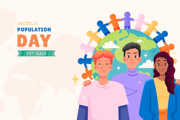 Flat background for world population day awareness