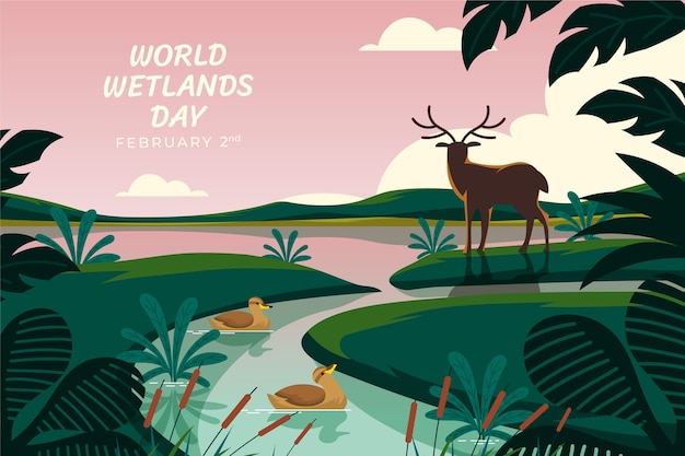 Free Vector flat background for world wetlands day with flora and fauna