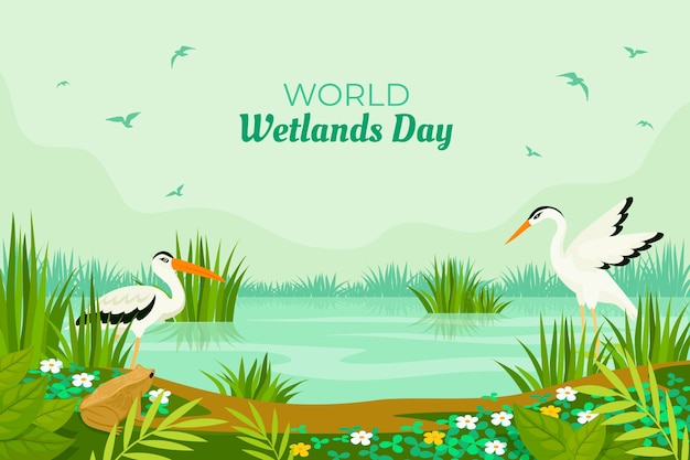 Free Vector flat background for world wetlands day with flora and fauna