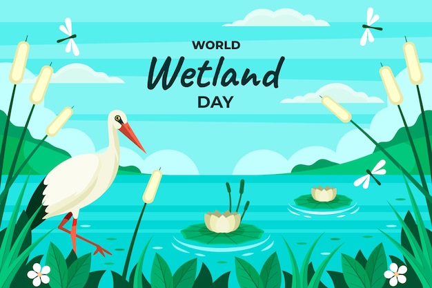 Free Vector flat background for world wetlands day with flora and fauna