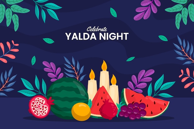 Free vector flat background for yalda night festival celebration with fruit