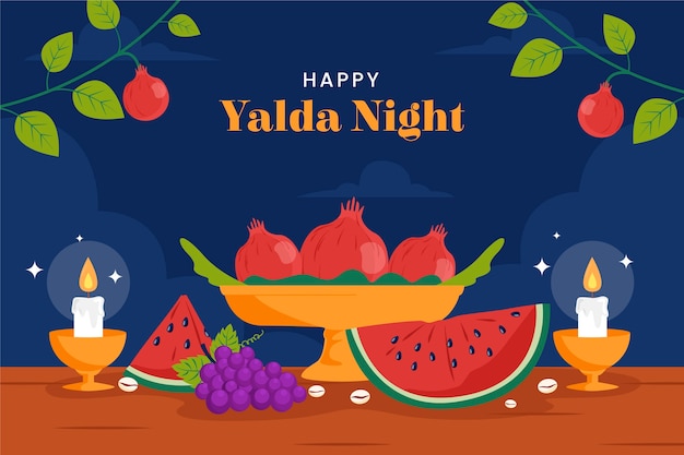 Free vector flat background for yalda night festival celebration with fruit