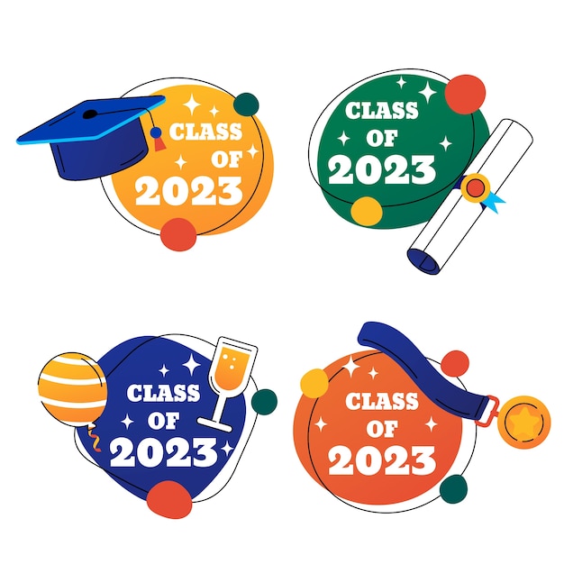 Flat badges collection for class of 2023 graduation