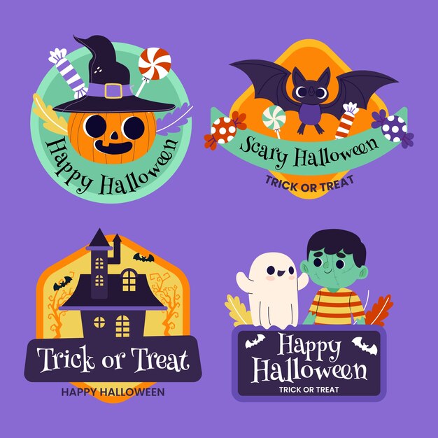 Flat badges collection for halloween season celebration