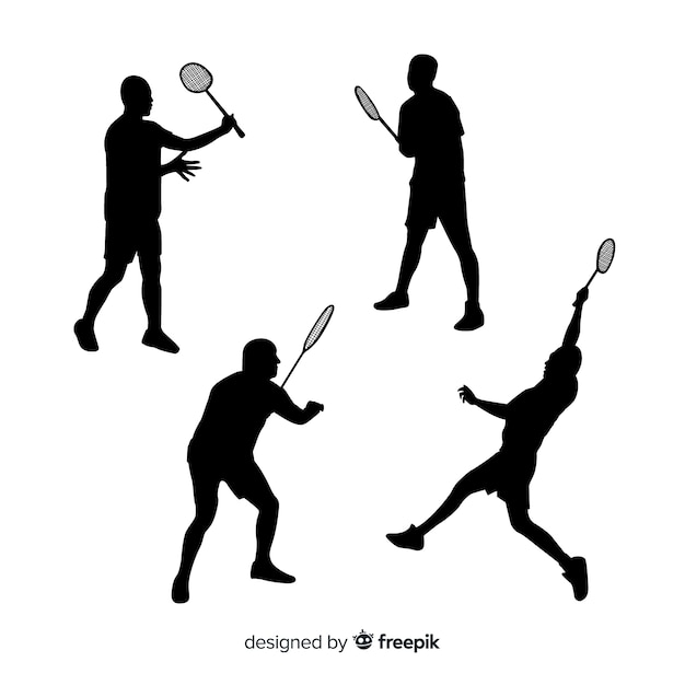 Flat badminton player silhouette collection