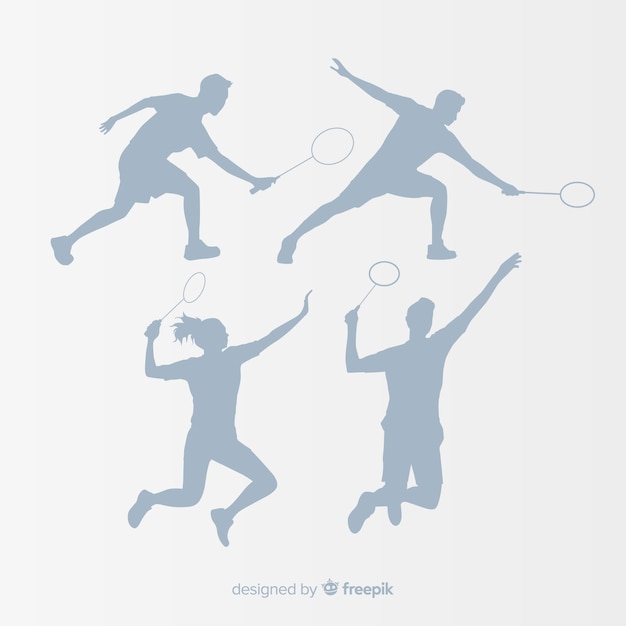 Flat badminton player silhouette collection