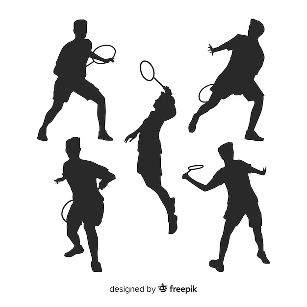 Flat badminton player silhouette collection