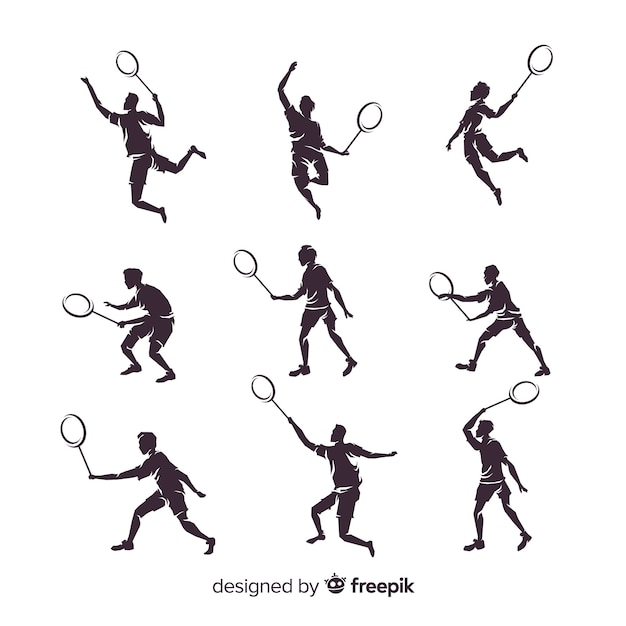 Flat badminton player silhouette collection