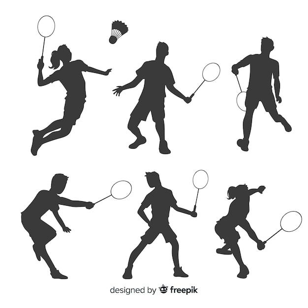 Flat badminton player silhouette collection