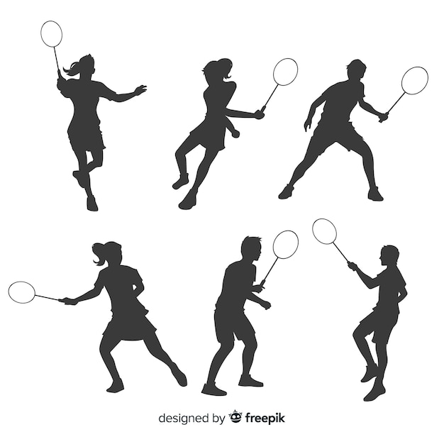 Flat badminton player silhouette collection