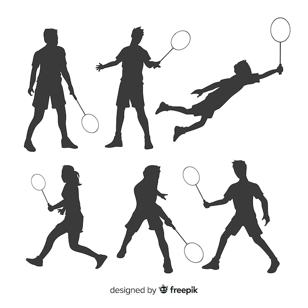 Flat badminton player silhouette collection