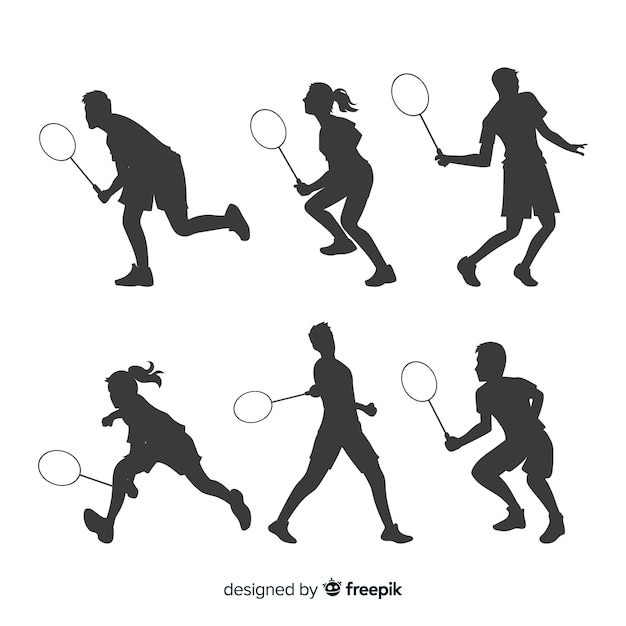 Flat badminton player silhouette collection