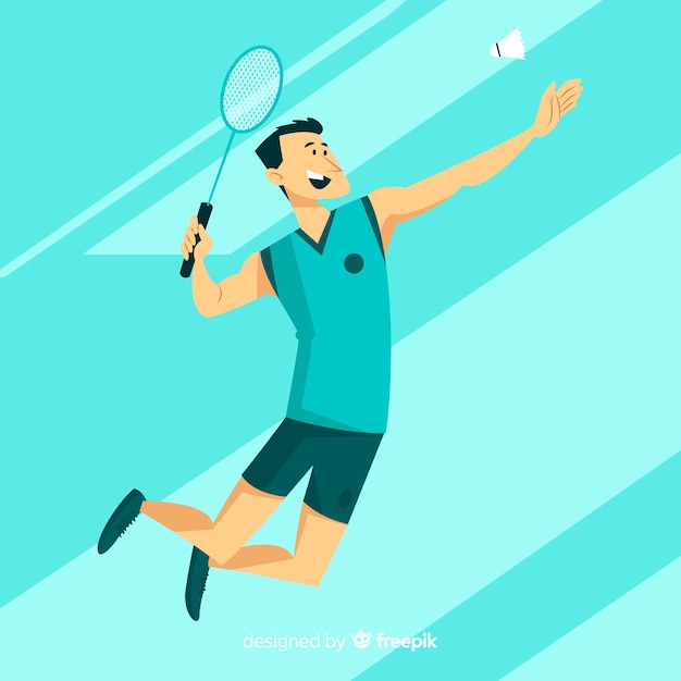 Flat badminton player with racket