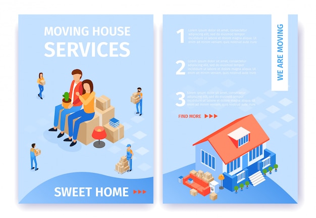 Flat Banner Set Moving House Services Sweet Home.