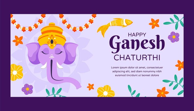 Flat banner template for ganesh chaturthi celebration