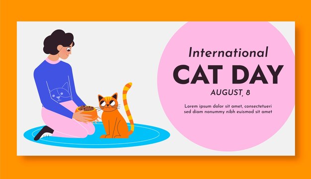 Flat banner template for international cat day celebration