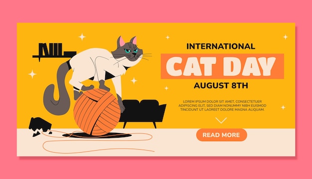 Flat banner template for international cat day celebration