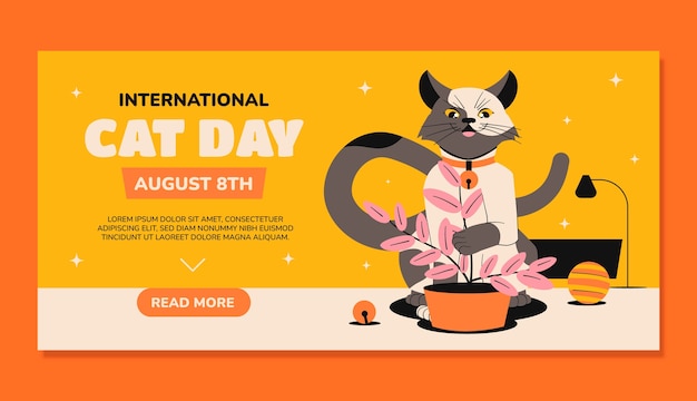 Flat banner template for international cat day celebration