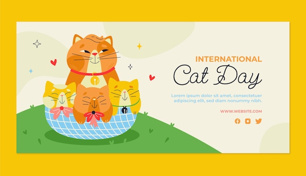 Flat banner template for international cat day celebration