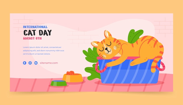 Flat banner template for international cat day celebration