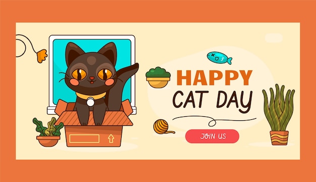 Flat banner template for international cat day celebration