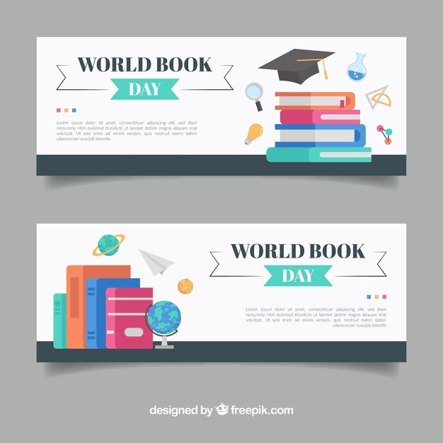 Flat banners happy world book day