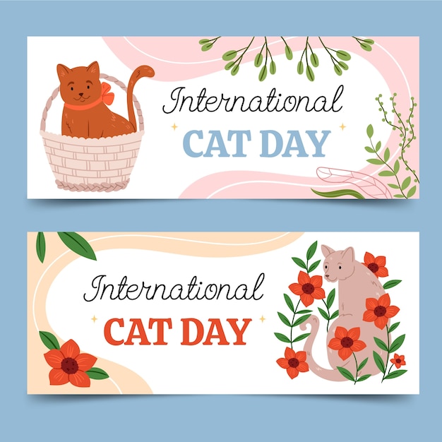 Free vector flat banners set for international cat day celebration