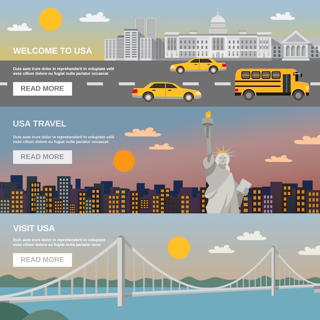 Free Vector flat banners set usa travel information