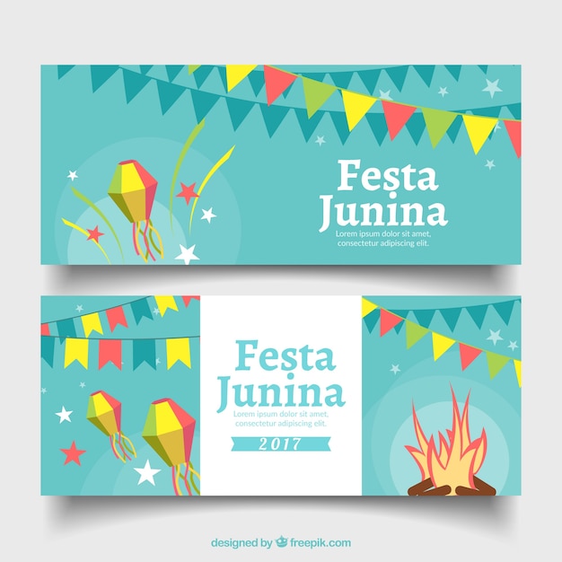 Free Vector flat banners with party elements for festa junina