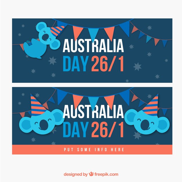 Flat banners with smiling koalas for australia day