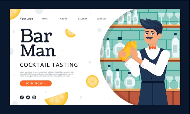 Free Vector flat barman landing page template