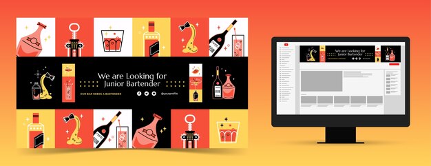 Flat bartender job hunting youtube channel art template