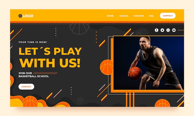 Flat basketball landing page template