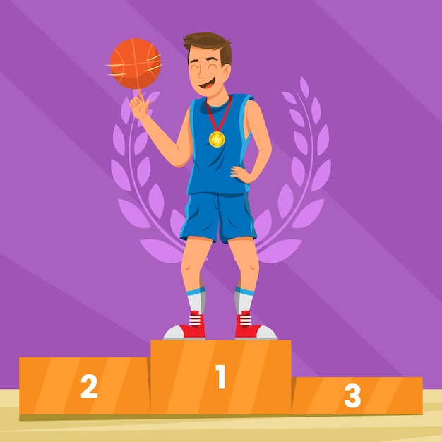 Flat basketball player on a podium