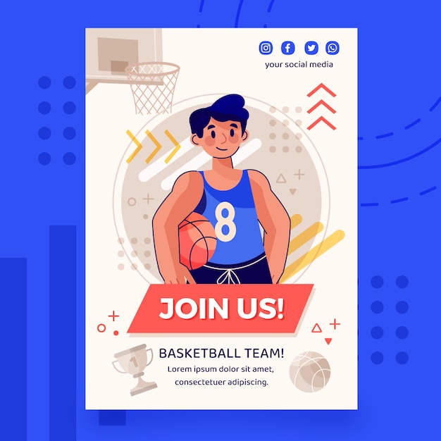 Flat basketball vertical poster template